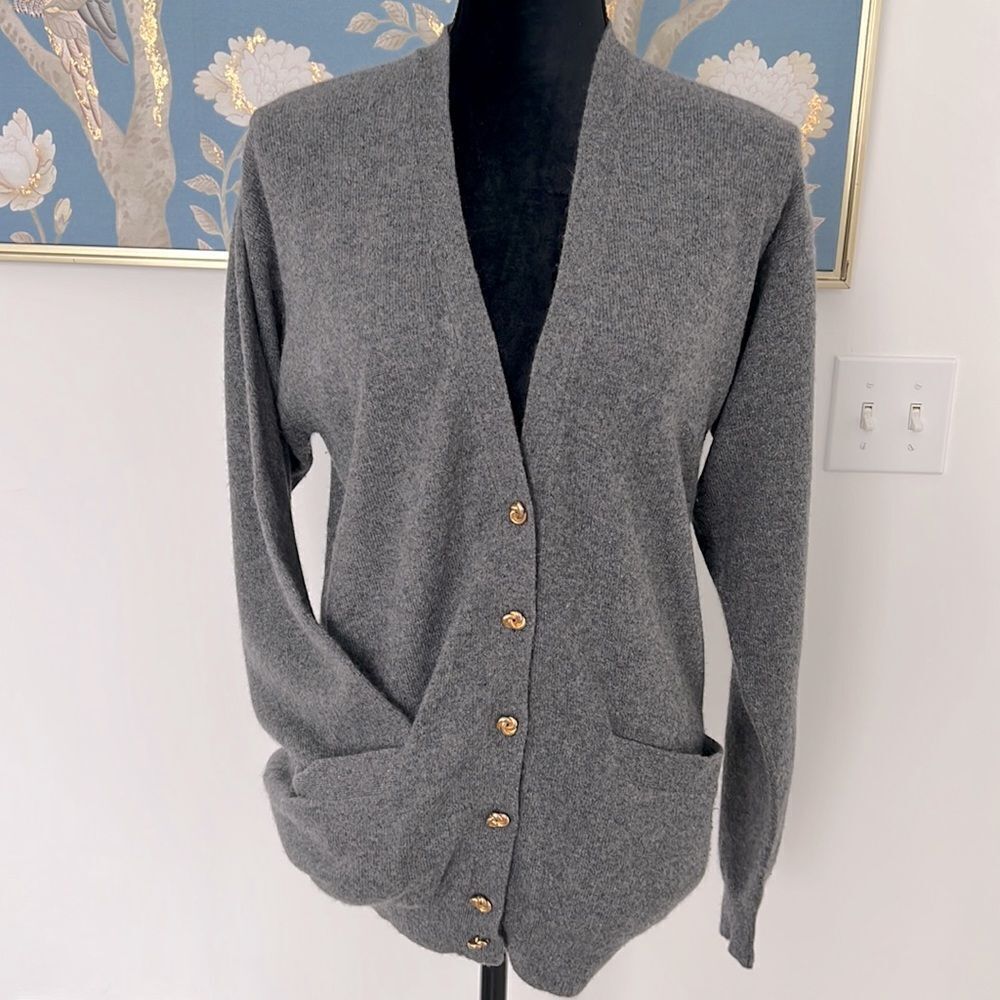 Vintage Country Shop pure 100% cashmere pullover cardigan Sz M with gold downs
